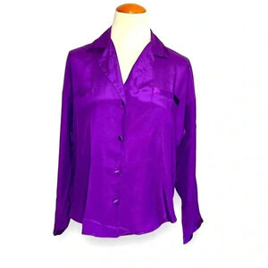 Victoria’s Secret Purple Satin Oversized Long Sleeve Button Up Pajama Shirt XS